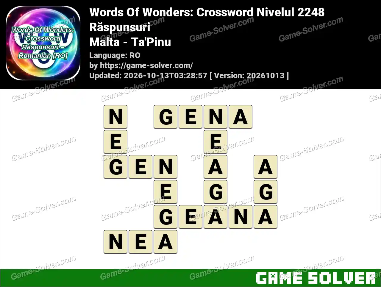 Words Of Wonders: Crossword Nivelul 2248 Răspunsuri – Malta – Ta’Pinu